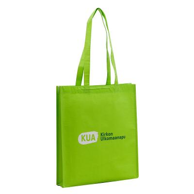 China PP Woven Tote Bag Handled RPET Coated Foldable Recyclable Logo Printed Tote Shopping Bag for sale