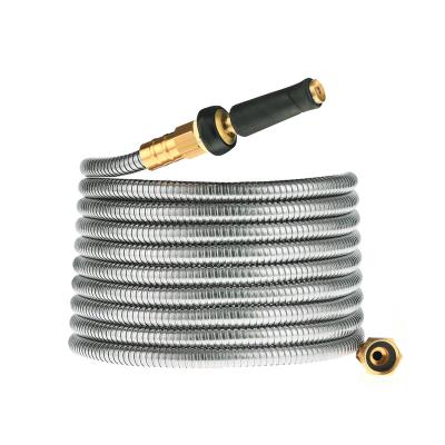 China 50 FT Adjustable Plant Garden Tools 304 Stainless Steel Water Pipe Car Joint Metal Direct Retractable Garden Hose Hose Set for sale