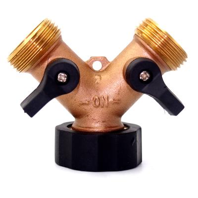 China Garden Tools Garden Tools Ball Valve Water Hose Tap Splitter Hose Connector Brass Two Way Garden Hose Splitter for sale