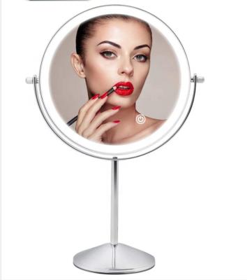 China ex factory lighted price 1x/10x 8 inch magnifying double sided rechargeable led vanity mirror makeup lighted mirror with 3 color lights for sale