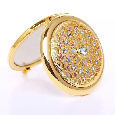 China Luxury Factory Price Diamond Double Sided Pocket Mirror Mini Folding Makeup Mirror With Traditional Beauty for sale