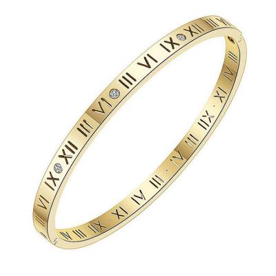 China Fashion Diamond-studded Roman Numeral Bangle Stainless Steel Bracelet Women Accessories Gold Plated Jewelry Stainless Steel Bracelet for sale