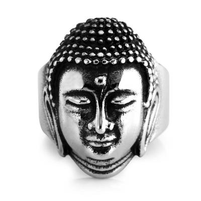 China Sakyamuni Buddha Head Ring Men's Wholesale Buddhism Ornament Manufacturers Stainless Steel Ring Buddhist Ornaments for sale