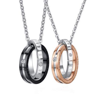 China Manufacturers wholescouple stainless steel double ring couples necklace casual/sporty stainless steel pendants fashion ring pendant for sale