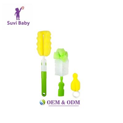 China Viable Hot Selling Baby Bottle Cleaning Brush Silicone Plastic Baby Bottle Brush With Sponge for sale