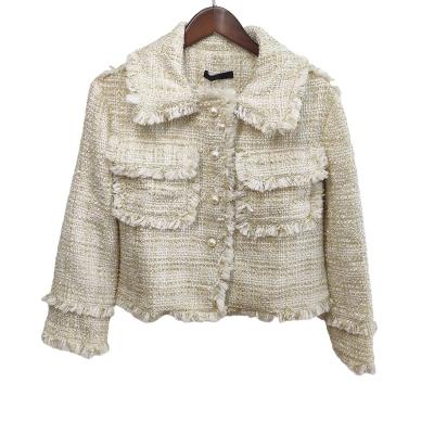 China Waterproof 2022 temperament elegant retro ladies tweed stain new products casual wear lady long sleeve short coats for sale