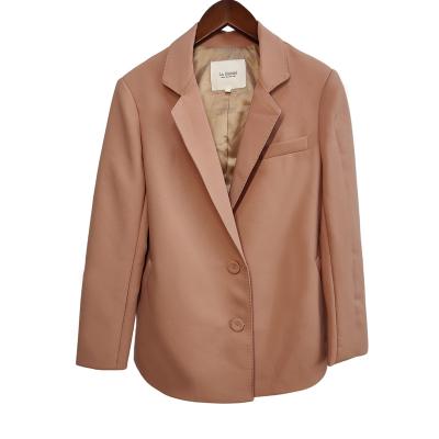 China Stylish women notched breasted single collar design waterproof khaki color fall casual jacket and blazer for sale