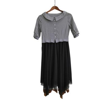 China Fashion Anti-static Top Ladies Round Neck Short Sleeve Skirt Breathable Stitching Black Dress for sale