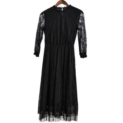 China Anti-static the most popular ladies long sleeve evening dress lace breathable black transparent long dress lace for sale