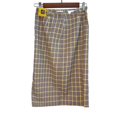 China Breathable Plaid Button Fly Yellow Color Side Split Women Elegant Office Lady Style Casual Skirts With Belt for sale