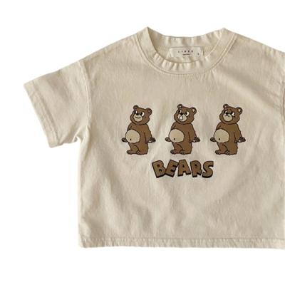 China New Baby Anti-Shrink Cotton Unisex Bears Printing Short Sleeve Casual Kids Tees O Neck Top Shirts for sale