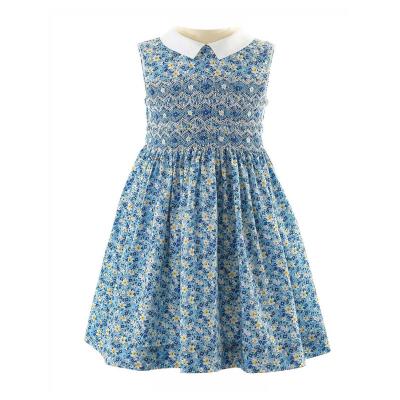 China 2022 Summer Custom Floral Print Washable Kids Clothing Embroidered Sleeveless Gathered Dress Girls Little Girl Clothing for sale