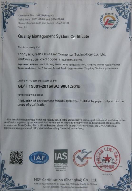 ISO9001 - Longyan Green Olive Environmental Protection Technology Co., Ltd.