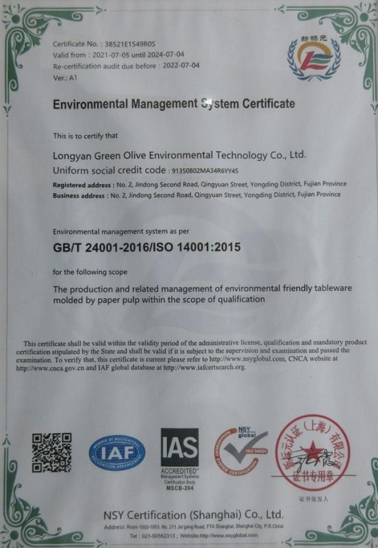 ISO14001 - Longyan Green Olive Environmental Protection Technology Co., Ltd.