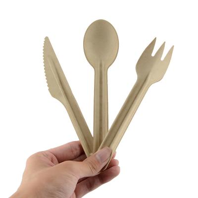 China Eco Friendly 100% Biodegradable Disposable Bagasse Paper Cutlery Set Knife Fork Spoon for sale