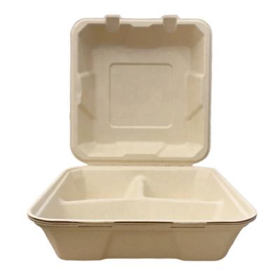 China 100% Biodegradable Take Out Bowls Natural 3 Compartment Disposable Food Storage Container For Parties Camping for sale