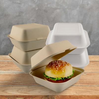 China 6 x 6 inch Disposable Biodegradable Sugarcane Bagasse Packaging Hamburger Hamburger Box for sale