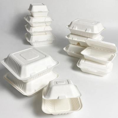 China Disposable biodegradable sugarcane bagasse fast food containers take away food packaging lunch box for sale