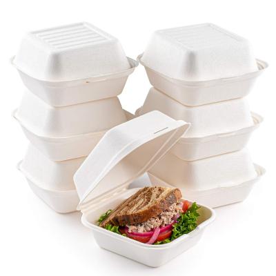 China 6 Inch Biodegradable Sugar Cane Bagasse Cater To Go Clamshell Paper Burger Wrapper Form Biodegradable Lunch Boxes for sale