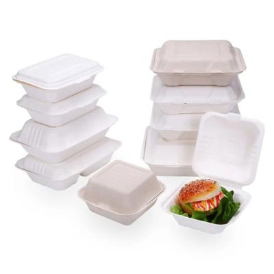 China 6 Inch Biodegradable Sugar Cane Bagasse Pulp Burger Clamshell Lunch Food Box With Lid Biodegradable Sugar Cane To Go Box for sale