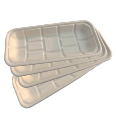 China 100% China Portable Biodegradable Food Trays 100% Nature Color No Pulp Plastic Tray Total Sugar Cane Green for sale