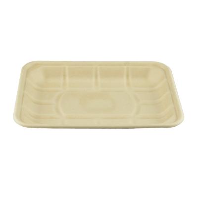 China Wholesale Factory Wood Free Fiber Sugarcane Paper Pulp Sugar Cane Bagasse Pulp Food Tray For Meat Eco-friendly Biodegradable Disposable Compostable for sale