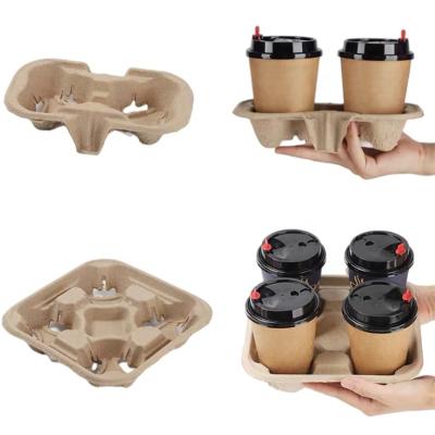 China Customized Disposable Disposable 2/4 Paper Pulp Coffee Drinks Hot Cup Holder Tray Carrier for sale