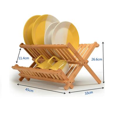 China Foldable Kitchen 2 Tier Dish Drainer Dish Rack Utensils Holder Dish Stand Bamboo Storage Rack Foldable Dish Drying Racks for sale