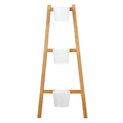 China Eco-friendly morden simple easy-assembly original bamboo with metal flower shelf for sale