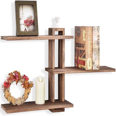 China Best Selling KD Irregular Design Brown Wall Mount Wood Shelf for sale