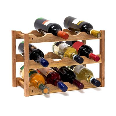 China Sustainable Table 24 Bottle Rack Wooden Wine Rack 3 Shelves Storage for sale