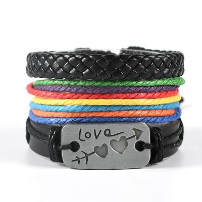 China Manufacturer TRENDY Handmade Woven Love is love LGBT Pride Bead Bracelet Rainbow Design love win wrap leather bracelets for sale