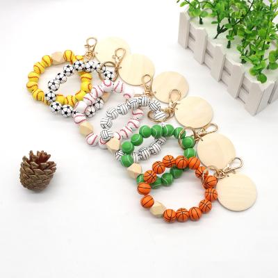 China Fashiontable New Sports Style Multicolor Optional Volleyball Basketball Wooden Wrist Chain Football Bead Bracelet Chain for sale