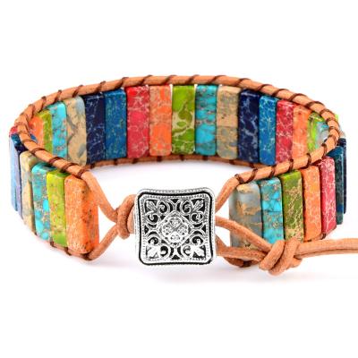 China Bohemia Handmade Emperor Tube Fast Delivery Natural Stone Beads Wrap 7 Chakra Braided Leather Bracelet for sale