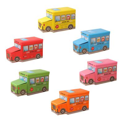 China Viable Multifunctional Foldable Storage Cloth Toy Swamp Colorful Printing Cardboard Stools Bus For Kids for sale