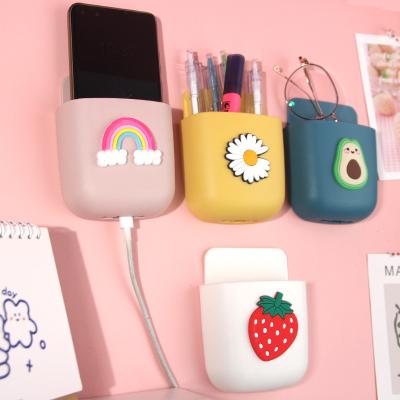 China KOREAN Wall Mounted Cell Phone Holder Plastic Plug Bathroom Cable Organizer Phone Charging Stand Storage Box for sale