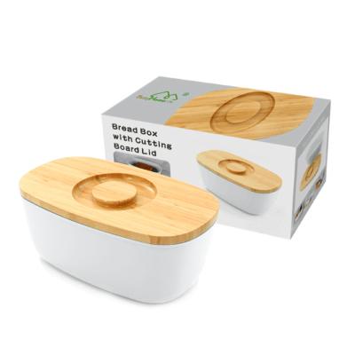 China Freshness Preservation New Arrival BPA Free Oval Plastic Bread Storage Box With Wooden Cutting Board Lid for sale