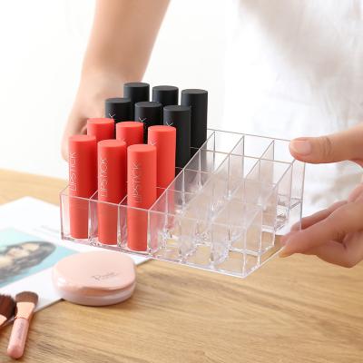 China Transparent 24 Grids Stored Makeup Organizer Acrylic Lipstick Holder Display Rack Cosmetic Nail Polish Make Up Organizer Tool for sale