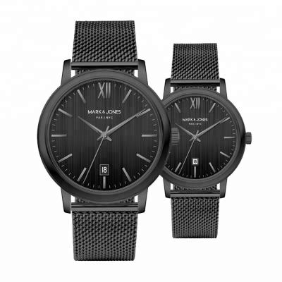 China Auto Date HS-1061 Logo Customization Auto Date Black Mesh Band Couple Wrist Watches for Men and Women for sale