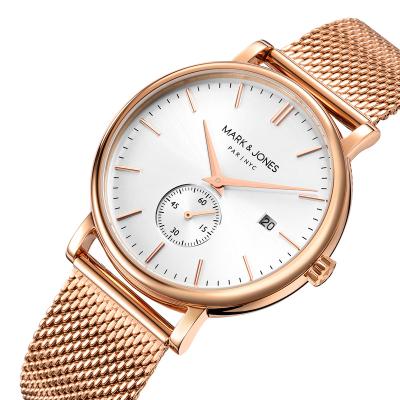 China Original Classic Rose Gold Mesh Strap Band Date HS-1022 Automatic Hot Selling Private Label Quartz Mens Watches for sale