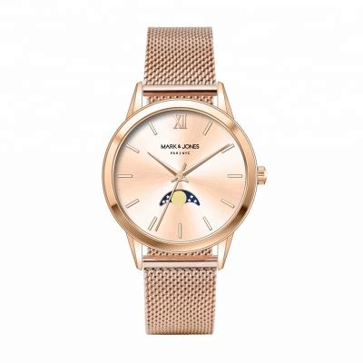 China Hot Sales Chronograph HS-1090 Rose Gold Luxury Mesh Band Quartz Wrist Moon Phase Watches For Women for sale