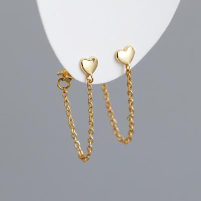 China Environmental Friendly Korean Gold Plated 925 Sterling Silver Tassel Heart Accessories Women Long Chain Earrings for sale