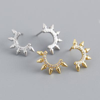 China Environmentally Friendly Punk Style 925 Sterling Silver Round Studs Studs Conical Zircon Bezel Setting Jewelry for sale