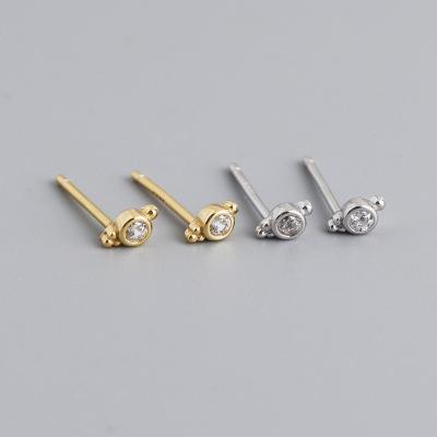 China Environmental Friendly Simple Zircon Gold Plated 925 Sterling Silver Small Stud Earrings For Students for sale