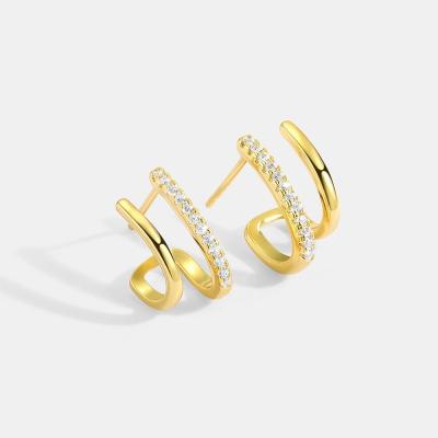 China Environmental Friendly Custom Gold Plated Double Layer Geometric Round Micro To Pave Zirconia Loop Jewelry Accessories Face Earrings for sale