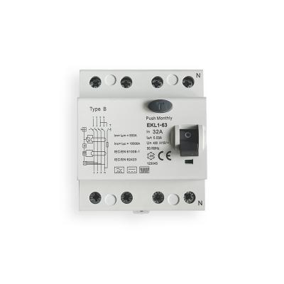 China NEW Zencar Type B 32A 40A 63A RCCB RCD Circuit Breaker With 4 Poles EKL1-63 for sale