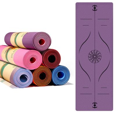 China Home Fitness Tape Yoga Mat Position Line 8mm Thickness Gym Mat Tpe Yoga Mat With Eco-friendly Position Line for sale