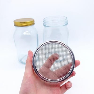 China Wholesale 480ml 1000ml Freshness Preservation Regular Mouth Sprout Glass Mason Jar With Mesh Lid for sale