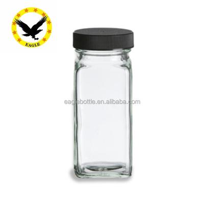 China Freshness Preservation 4 Ounce 120ml Spice Jar Round / Square Glass With Shaker Fitment And Black Lid for sale