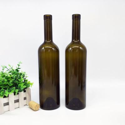 China High Quality Beverage Antique Dark Green Green Cork Top 750ml Brown Transparent Wine Bottle for sale